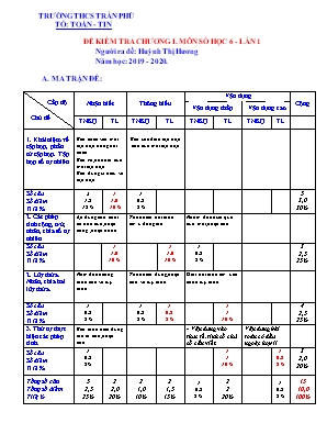 Ma trận Đề kiểm tra Chương I môn Số học Lớp 6 lần 1 - Năm học 2019-2020 - Trường THCS Trần Phú